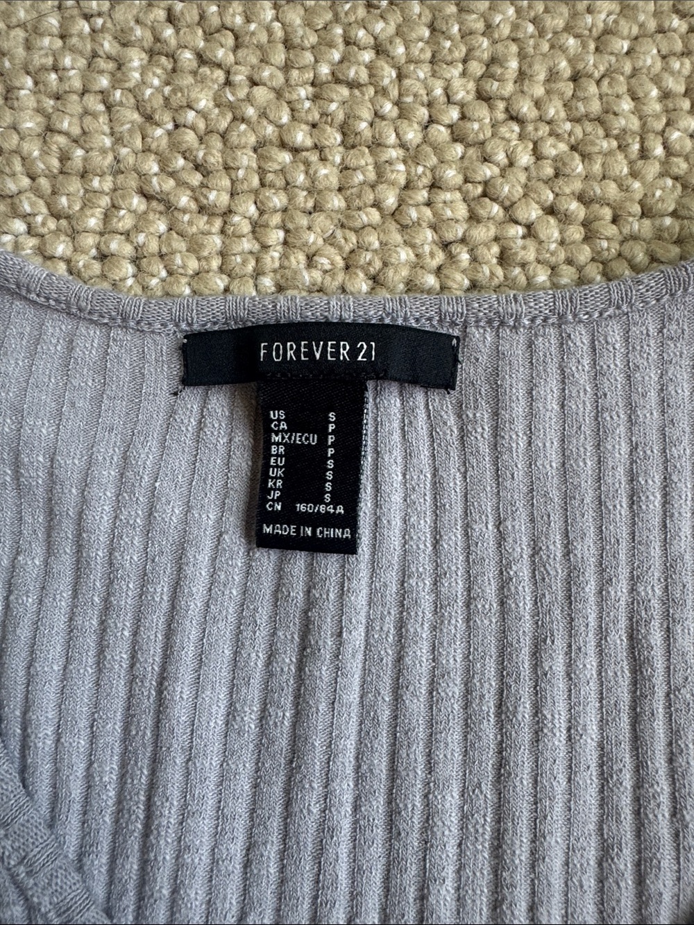 Forever 21 Ribbed Wrap-Front Long Sleeve Crop Top - Light Taupe - Picture 2 of 2
